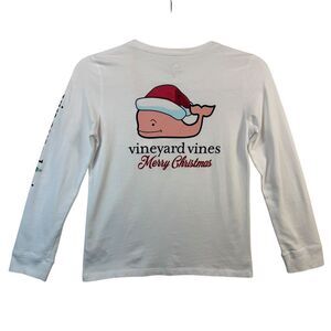 Vineyard Vines Kids Christmas Whale Long Sleeve T-Shirt Holiday Santa White L 14